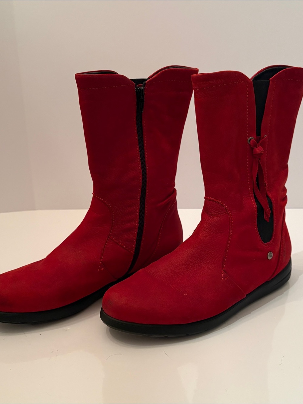 Wolky Red Leather Waterproof Mid-Calf Boots EU 39 US 7.5/8 Comfort Side Zip